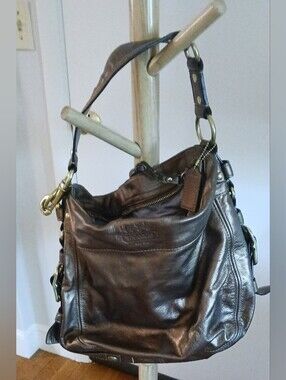 Coach Large Zoe Metallic Hobo Shoulder Bag Leather 12669
